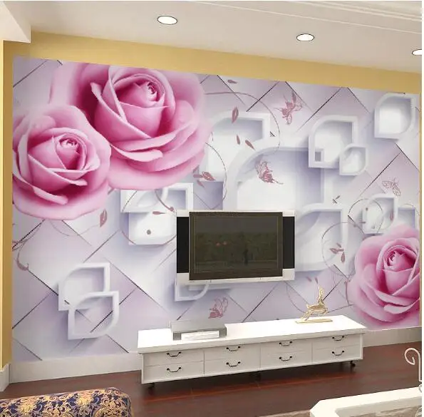 Большой Мураль Настенные обои рельефная розового цвета с цветочным узором