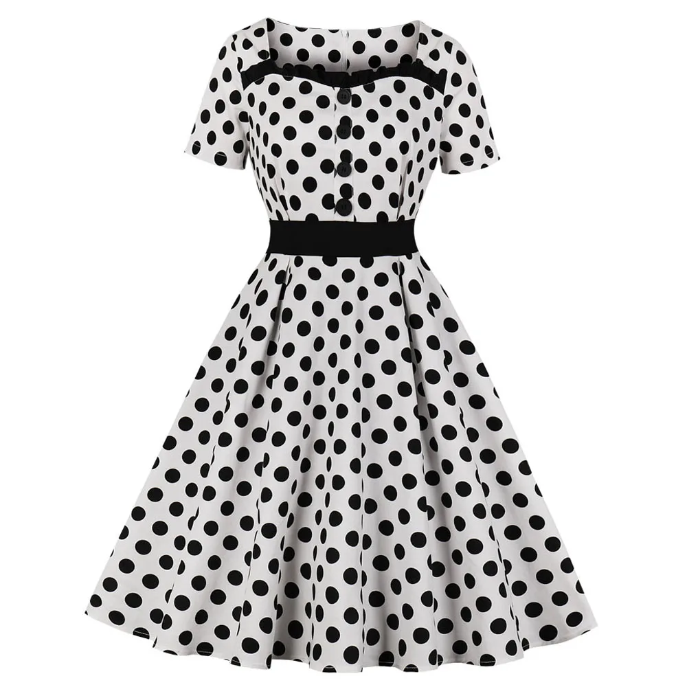 Joineles женское винтажное платье в горошек летнее с коротким рукавом 60 е для офиса