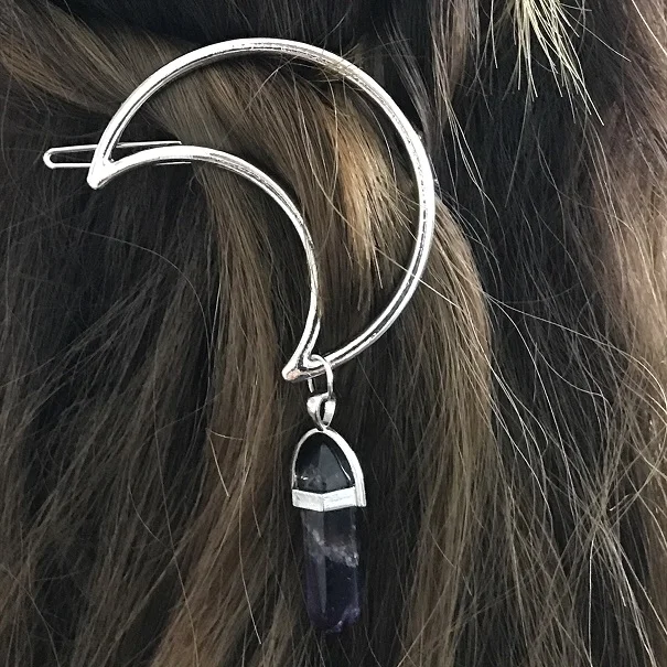 Amethyst Модный Натуральный Камень кварцевый кристалл полумесяц волосы Шарм заколки для волос для женщин пуля шпилька голова носить Подарки для женщин Горячая - Окраска металла: Amethyst