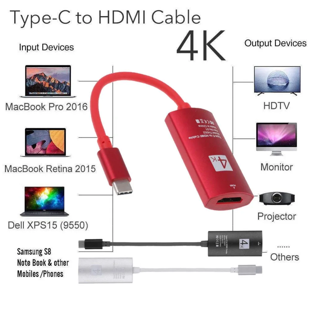 Адаптер Type C для HDMI 4K * 2K UHD HDTV Samsung Galaxy S9/S8 MacBook Pro|Кабели VGA| |