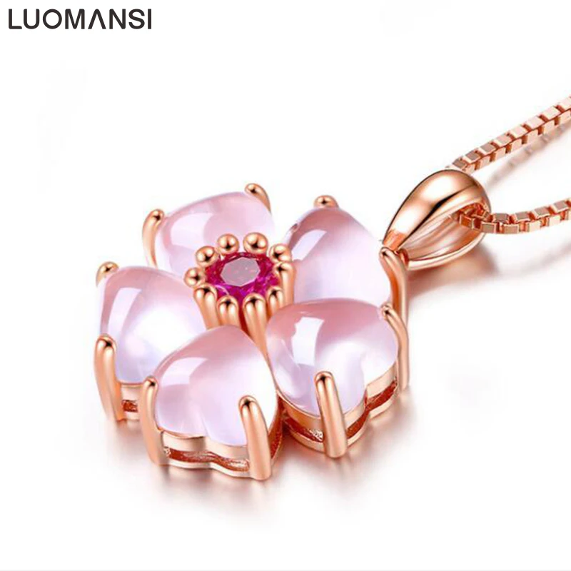 Luomansi Hot Classic Fashion Silver Plated Pendant Necklace Simple Copper Peach Blossom Crystal Women Wedding Jewelry | Украшения и