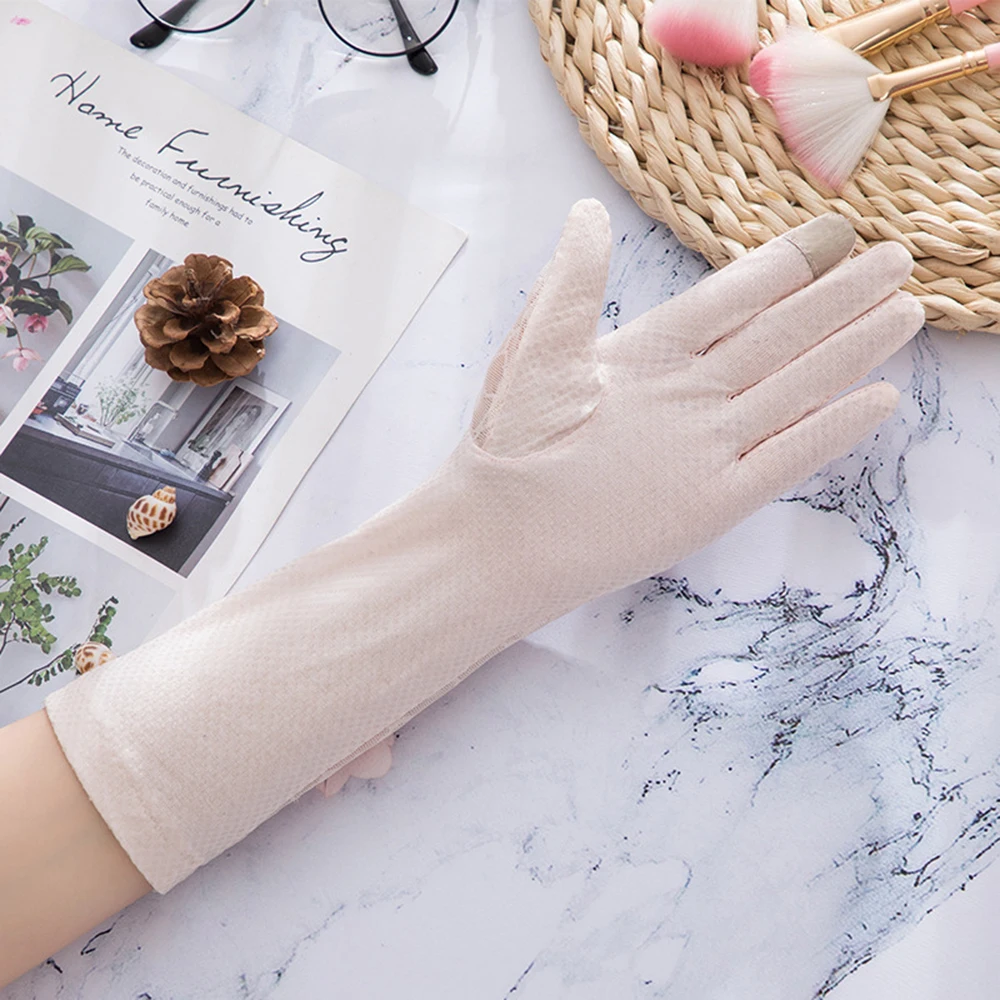 Кружевные перчатки женские летние для защиты от солнца с аппликацией