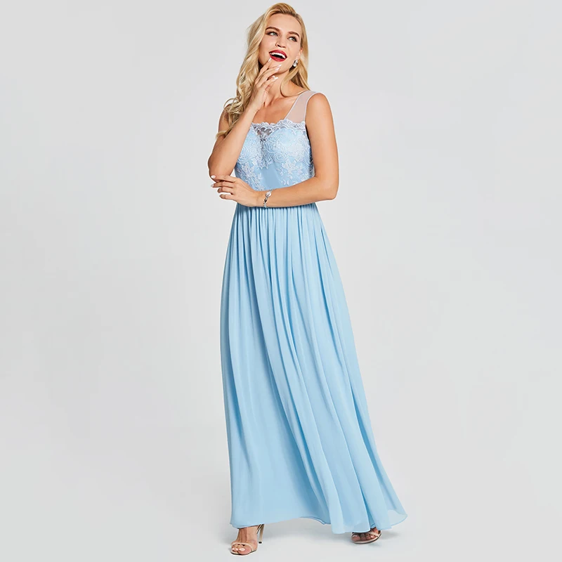 Dressv синее вечернее платье недорогое ТРАПЕЦИЕВИДНОЕ без рукавов с круглым