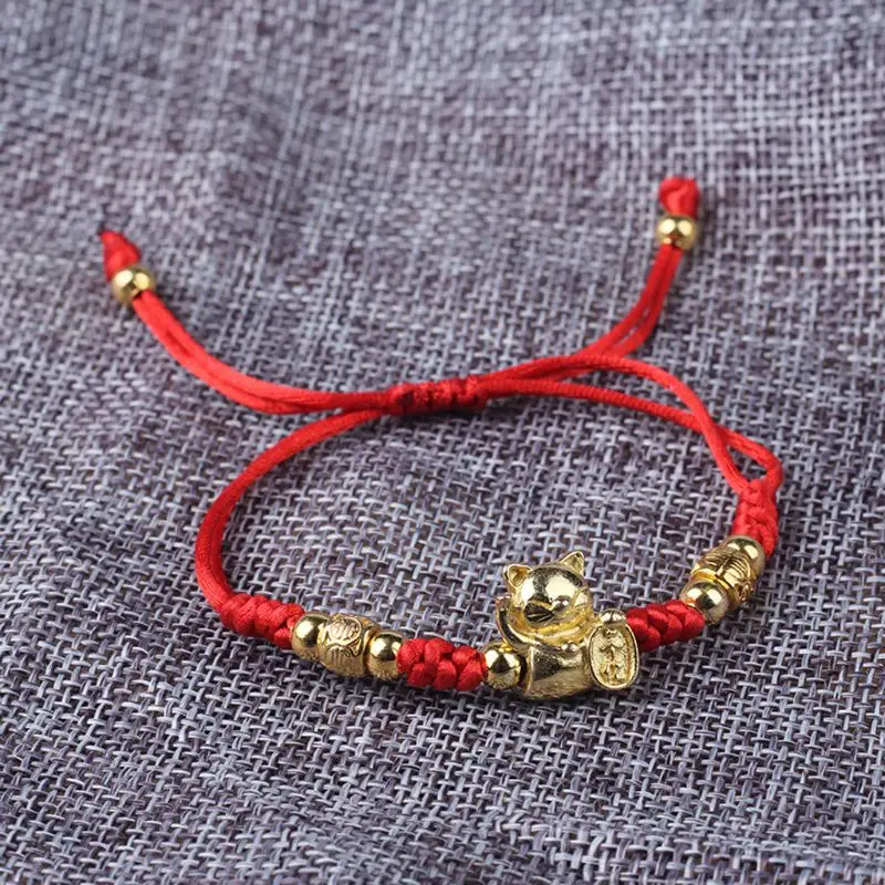 Модный браслет с красной нитью Lucky Gold Fortune Cat Kabbalah красные плетеные браслеты