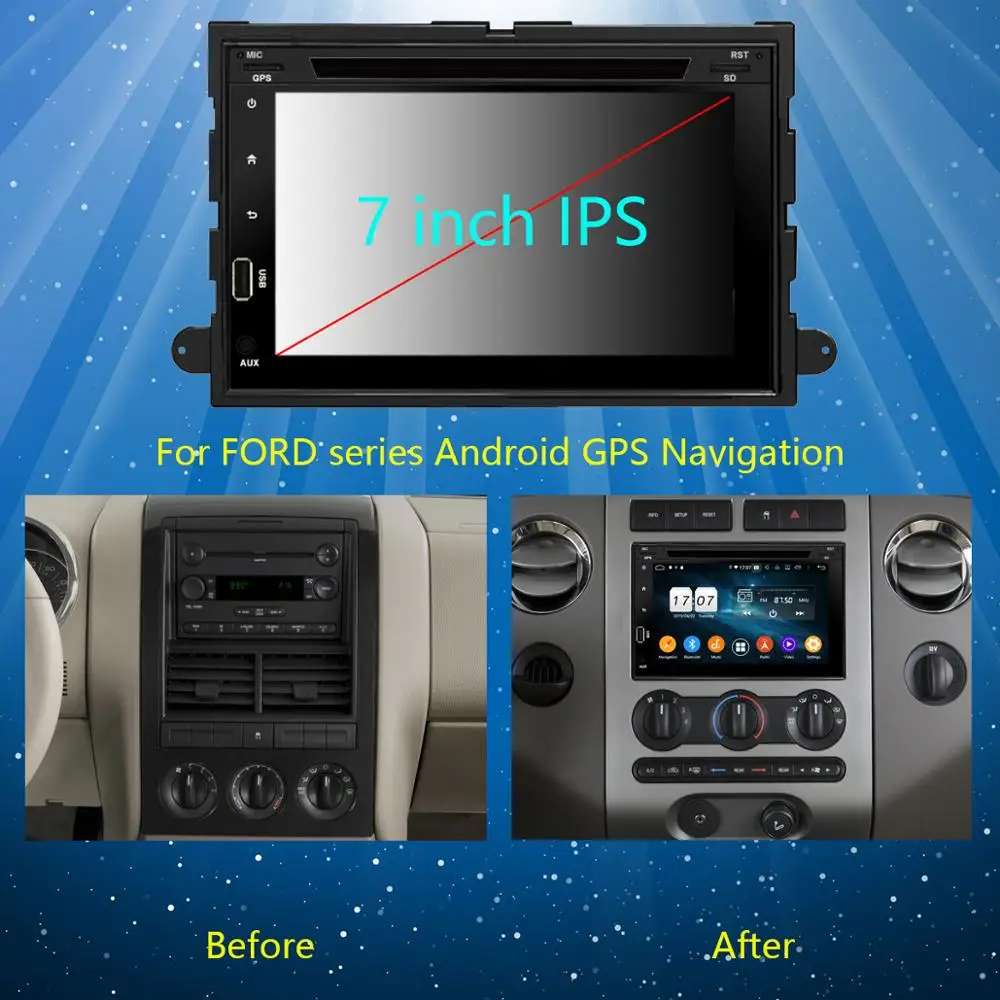 Автомобильный DVD плеер 7 дюймов IPS 1024*600 8 ядер 4 Гб + 64 ГБ Android 9 0 для Ford F150 Mustang