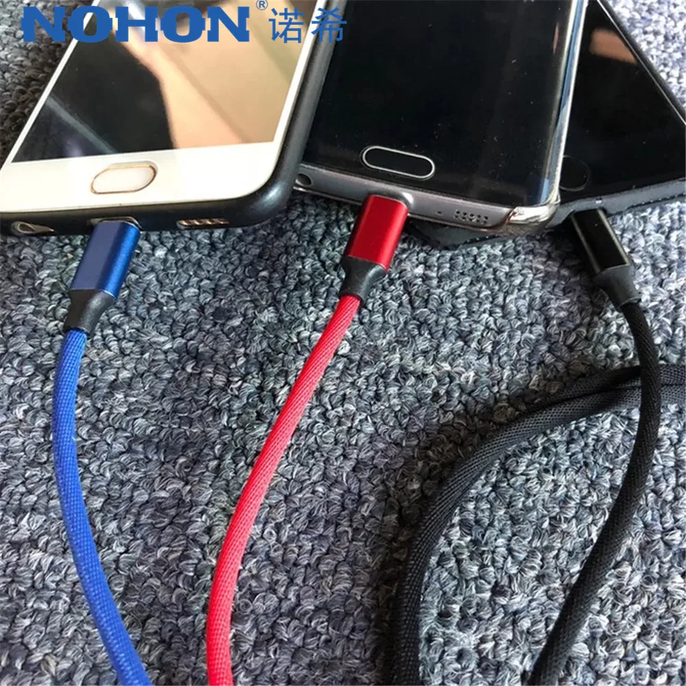 NOHON нейлон 3 в 1 зарядное устройство с интерфейсом Lightning Кабель для iPhone X 7 8 6 6 S плюс Micro usb Тип C samsung Xiaomi 5 зарядки Кабели 1,2 м