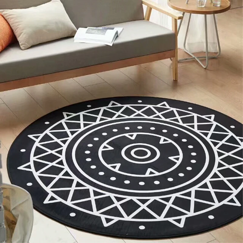 Multi Size Black and White Round Rug Geometric figure Carpets Washable Non-slip Foot Mat Living Room Bedroom Coffee Table | Дом и сад