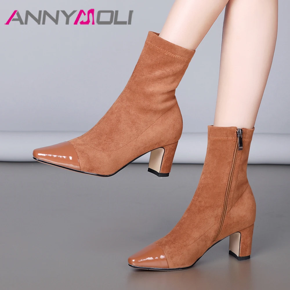 Ботильоны женские из натуральной кожи на молнии квадратном каблуке размеры 34