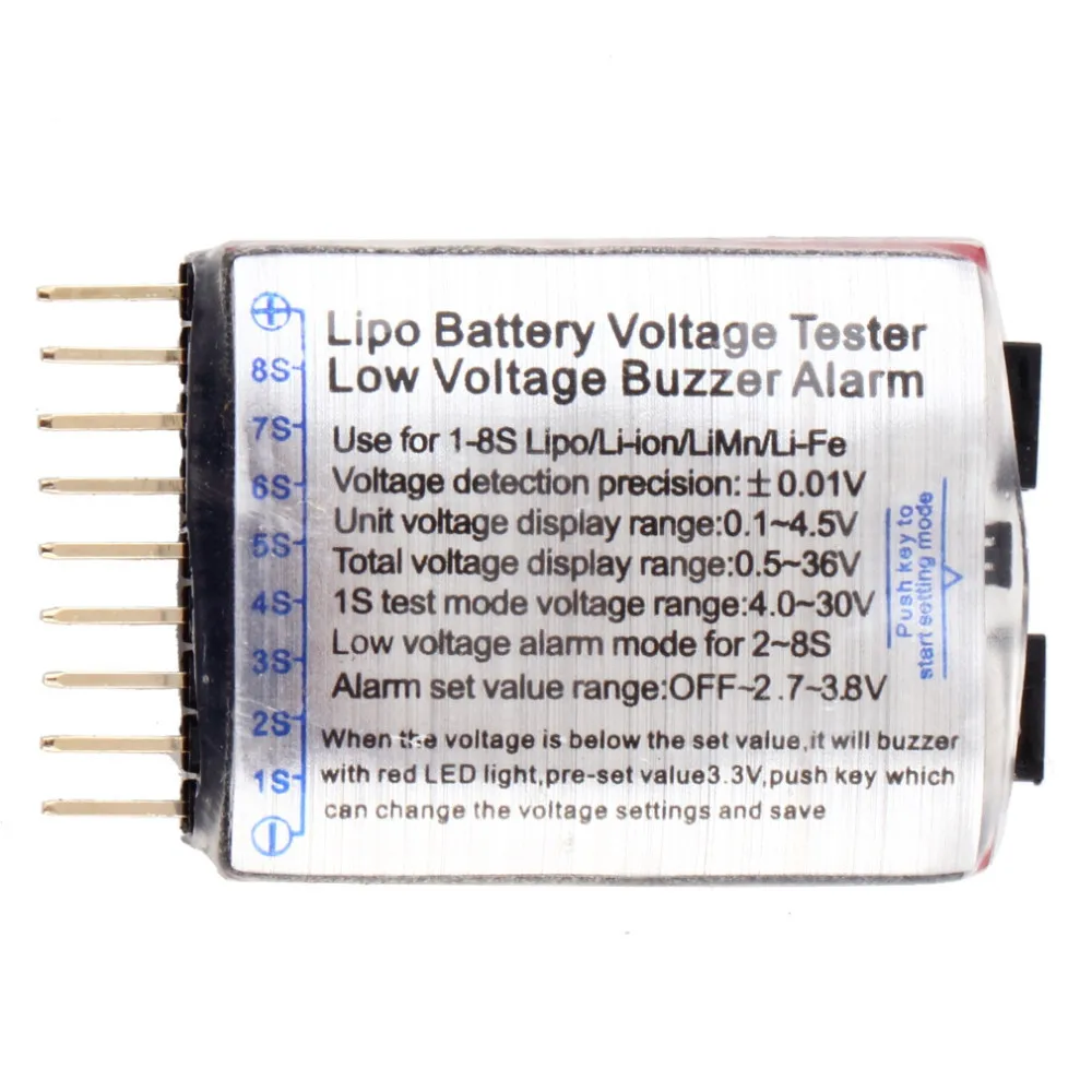 

2pcs 1-8S Lipo/Li-ion/Fe RC helicopter airplane boat etc Battery Voltage 2 IN1 Tester Low Voltage Buzzer Alarm Free shipping