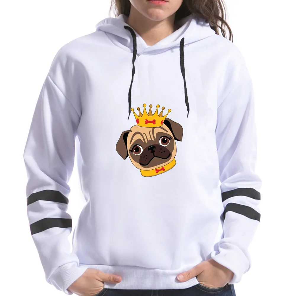2018 Spring New Fashion Women Dogs Pugs Print Sweatshirts Hooded Long Sleeve Dog Pug Printting Female Hoodies | Женская одежда