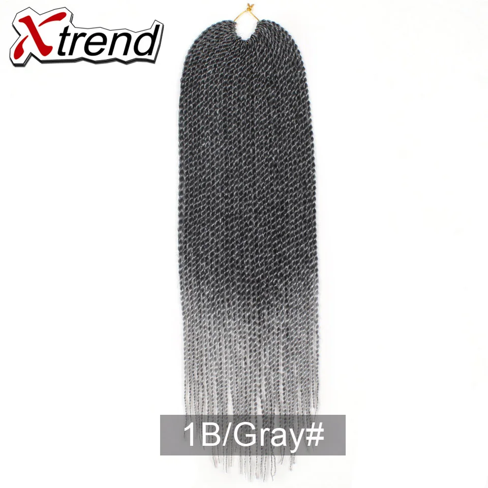 Xtrend, 14, 18, 22 дюйма, 30 корней, Сенегальские скрученные волосы, вязанные крючком, косички для наращивания, Омбре, синтетические волосы для плетения - Цвет: T1B/серый
