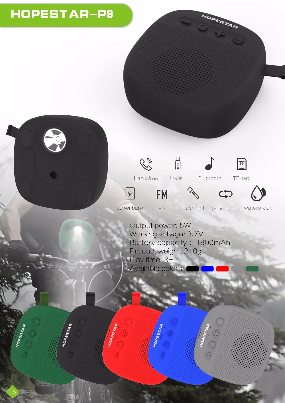 New P9 Bluetooth Speaker Outdoor Bicycle Portable FM Radio Bass altavoces Wireless Speakers Power Bank+LED light +Bike Mount Электроника