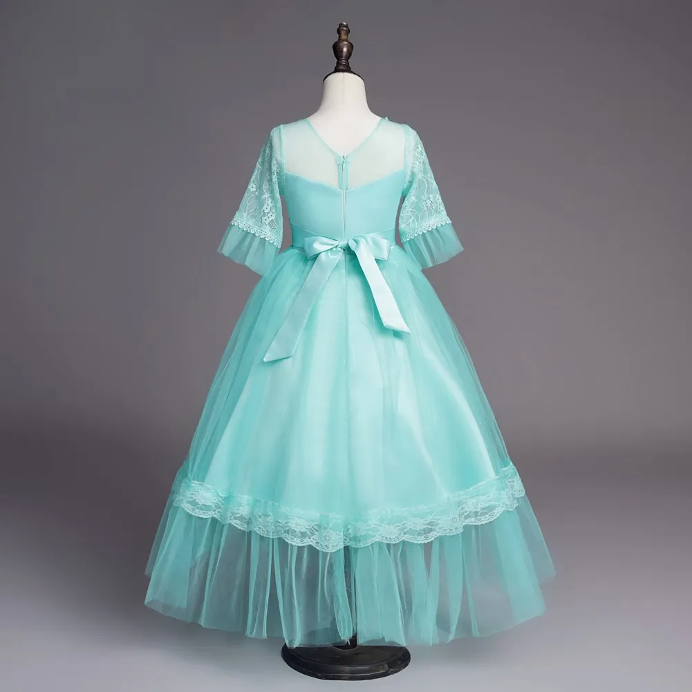 Pearls Appliques Princess Girls Evening Party Dress Children Flower Dresses for Weddings Ball Gown Kids Vintage | Детская одежда и