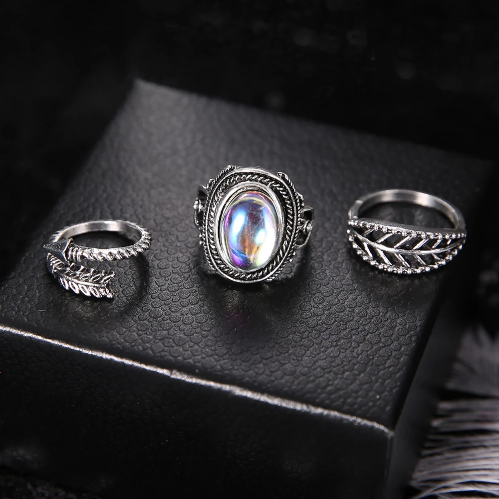 3 шт./компл. женское модное массивное кольцо с крупным кристаллом опалом и