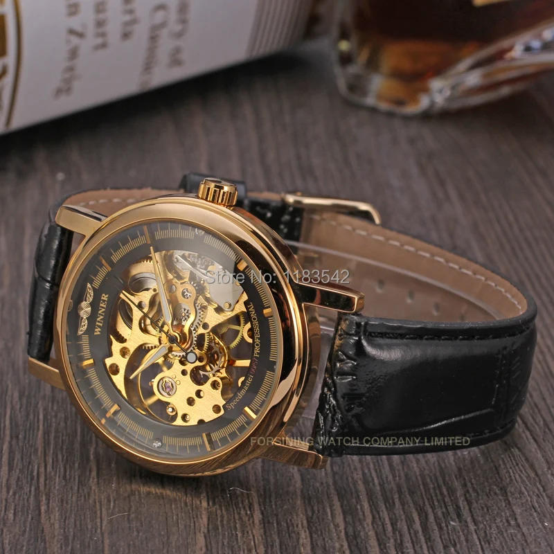 Часы наручные Winner Мужские механические роскошные модные золотистые аналоговые