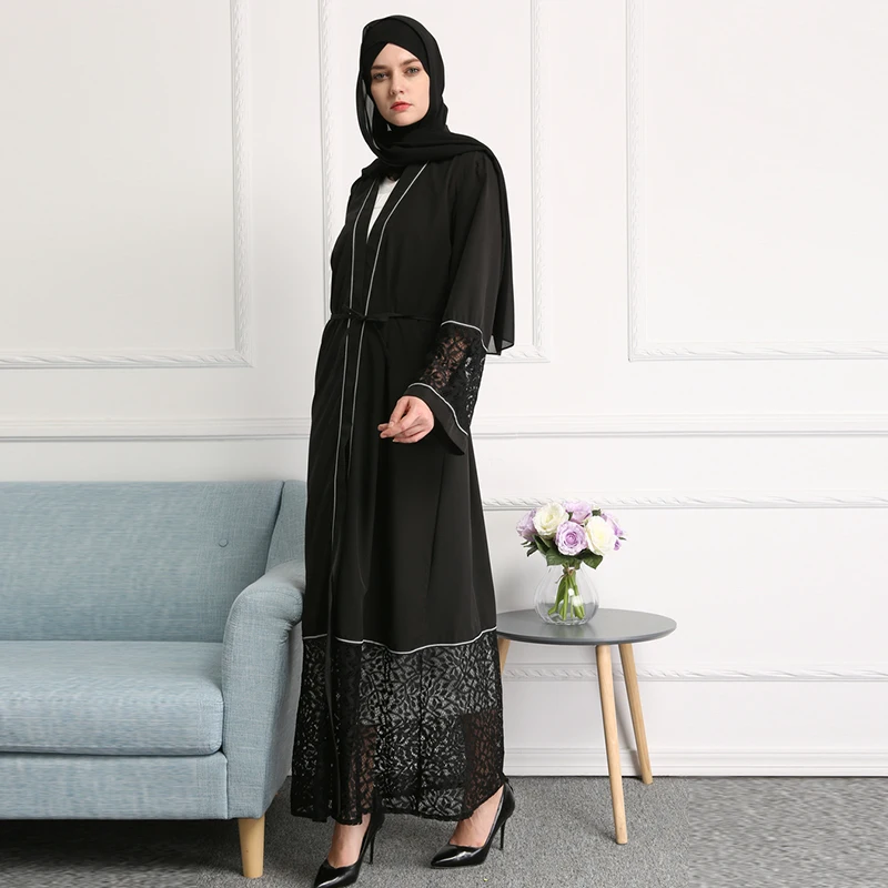 Buytiz Повседневное Черные Сетчатые мусульманское abaya Макси длинное платье Роба