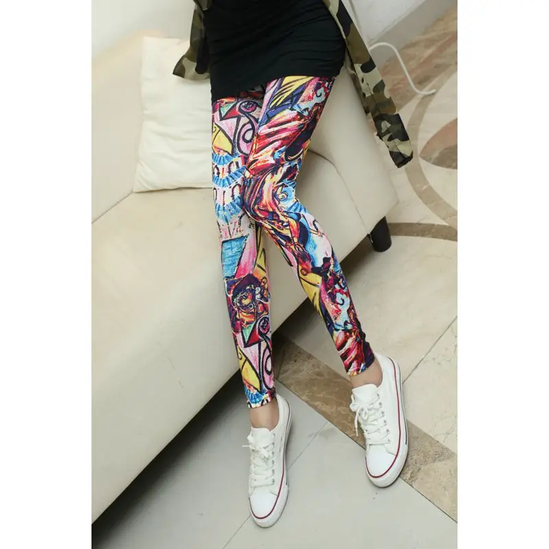 Женские модные новые легинсы для танцев весенне-осенние брюки с граффити девочек
