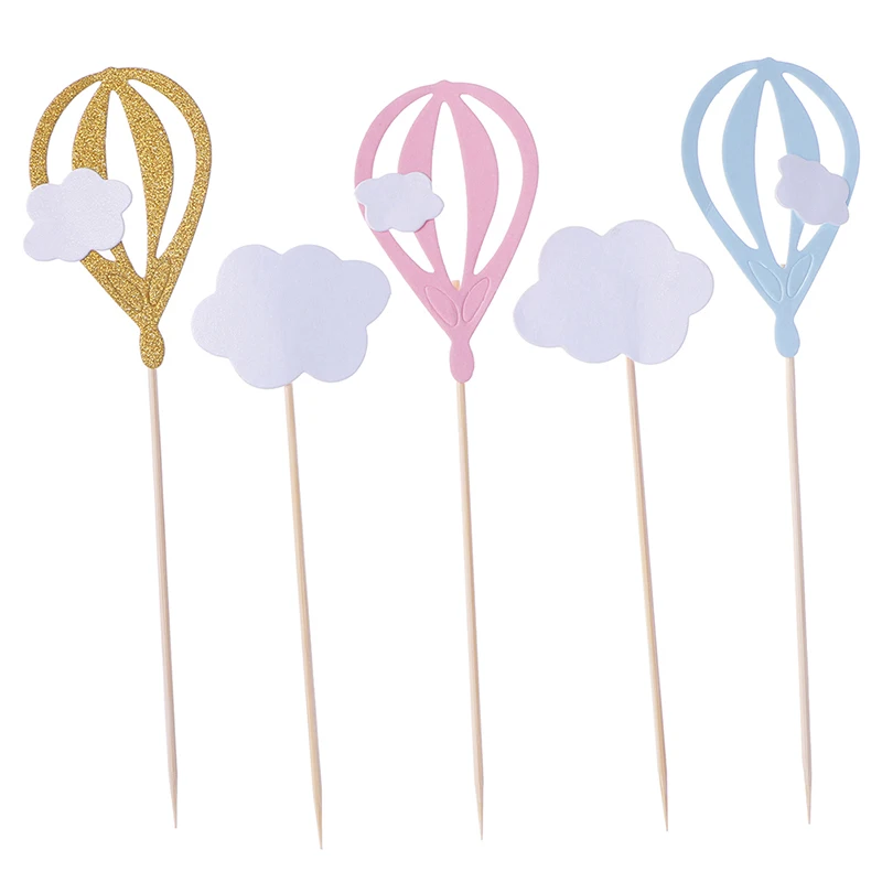 

20pc/lot DIY White Cloud Hot Air Balloon Cake Cupcake Toppers Baby Shower Birthday Party Favors Supplies Muffin Food Fruit Picks
