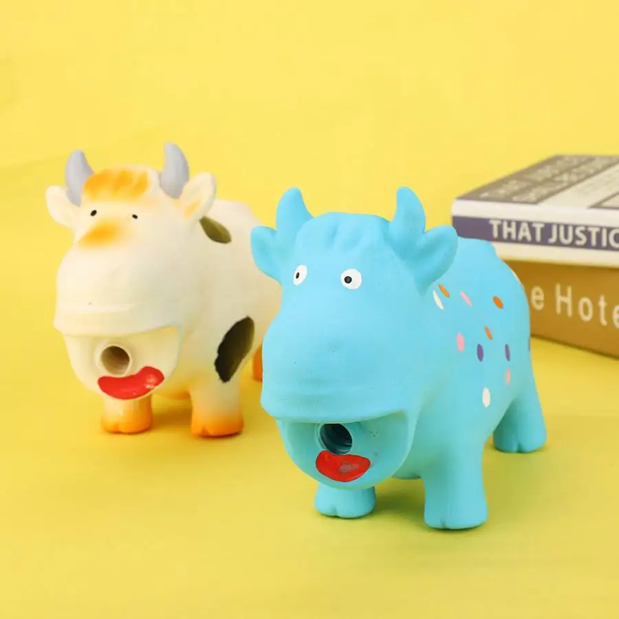 Игрушки для собак из мягкого латекса, милые Мультяшные жевательные игрушки для собак в форме коровы, забавные игрушки для чистки зубов, интерактивные игрушки для собак
