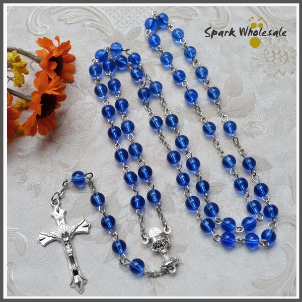 Священный религиозный Розарий 6 мм белый стеклянный Ожерелье Chalice центральный