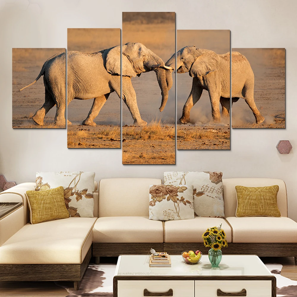 Artryst Горячая Современная печатная картина маслом слона 5 панелей куадро холст