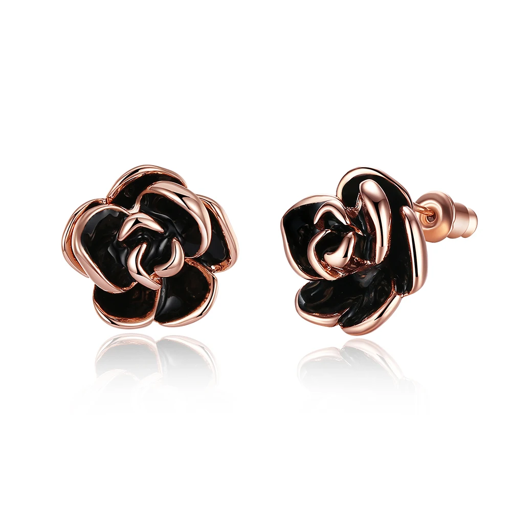 INALIS Винтаж black rose цветок со стразами серьги из розового золота Цвет для Для