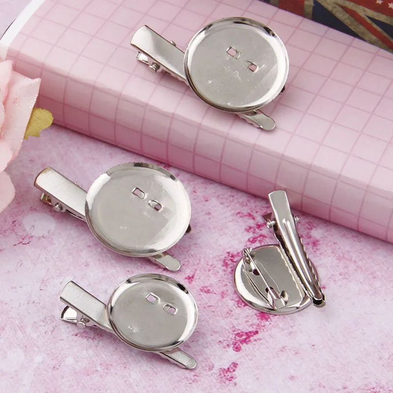 

10pcs Sliver Color 20 25mm Round Brooch Base Hair Clips Cabochon Blanks Trays with Brooch Pins Cameo Cabochon Base Setting