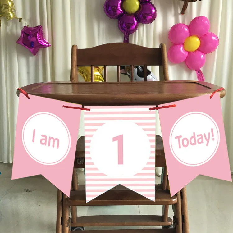 Розовый 1 комплект I Am 1 Today баннер бумага прекрасный день Рождения овсянка один год для маленьких мальчиков девочек первый день рождения фото реквизит - Цвет: Розовый