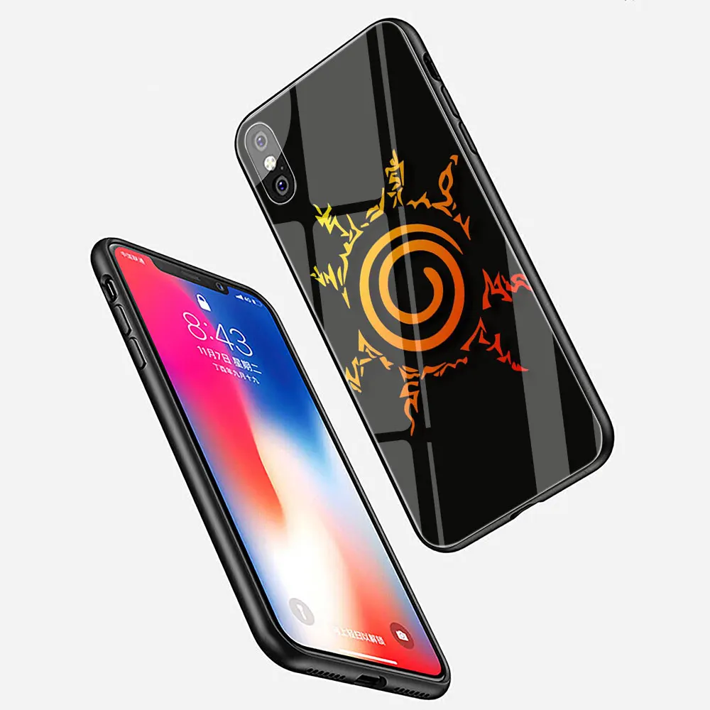 Черный чехол из закаленного стекла ТПУ с аниме Наруто для iPhone 11 Pro X или 10 8 7 6 6S Plus Xr Xs Max