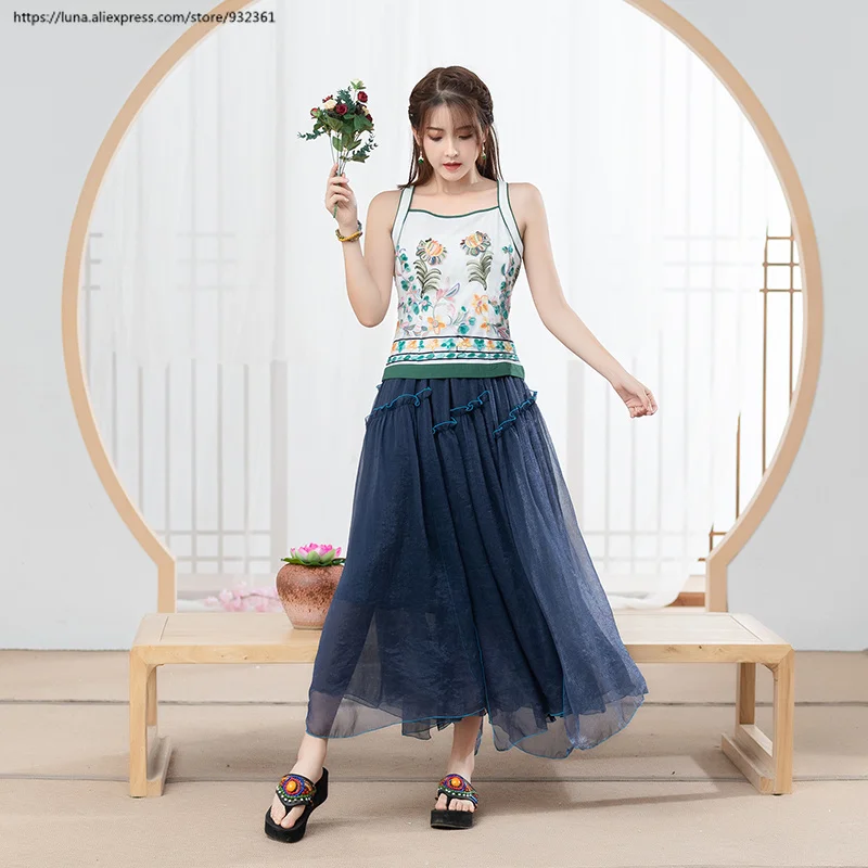 Женская двухслойная Асимметричная шифоновая юбка в стиле ретро boho женская