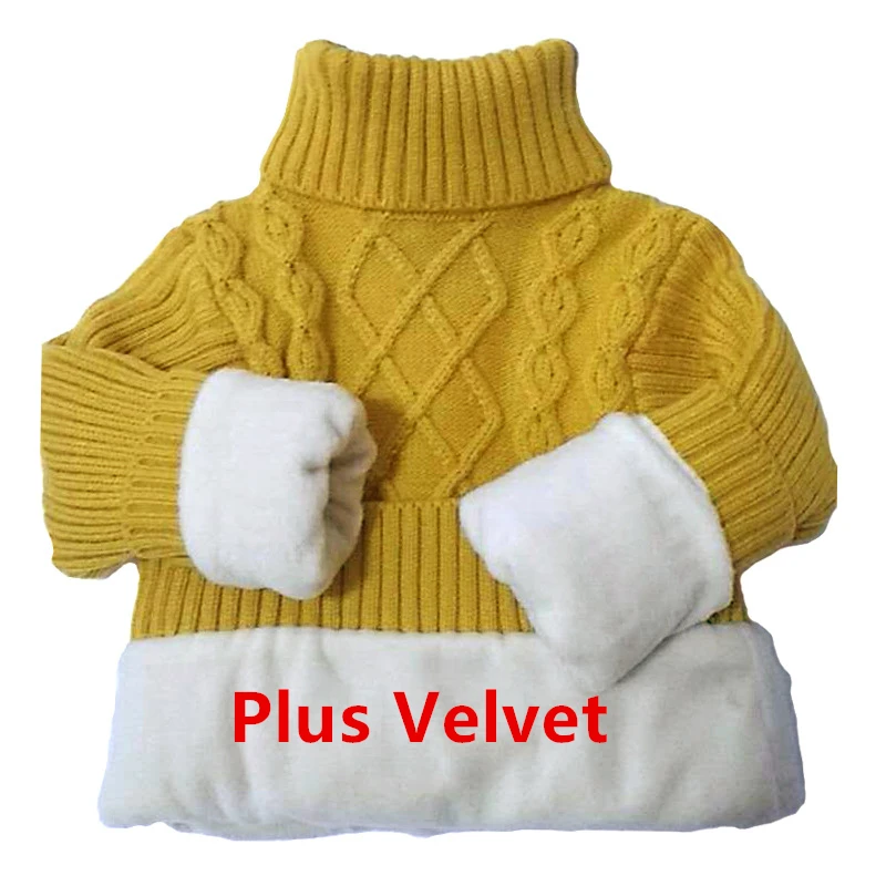 yellow plus velvet Детские свитера для мальчиков и девочек; осенне-зимний вязаный пуловер для школьников; теплая верхняя одежда; бархатный свитер с высоким воротником; одежда - Цвет: yellow plus velvet