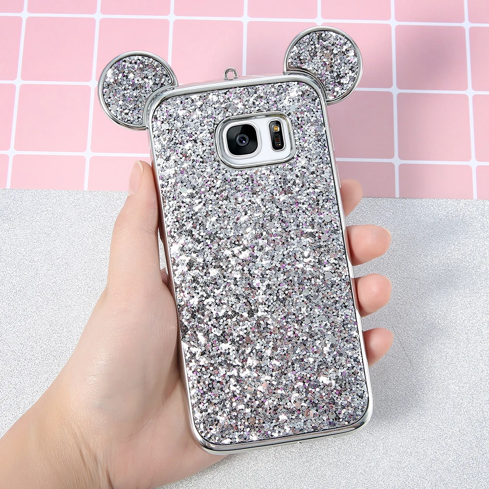 KISSCASE mickey ears Cases for Samsung Galaxy S8 Plus S7 Edge S6 with sequins TPU Covers |