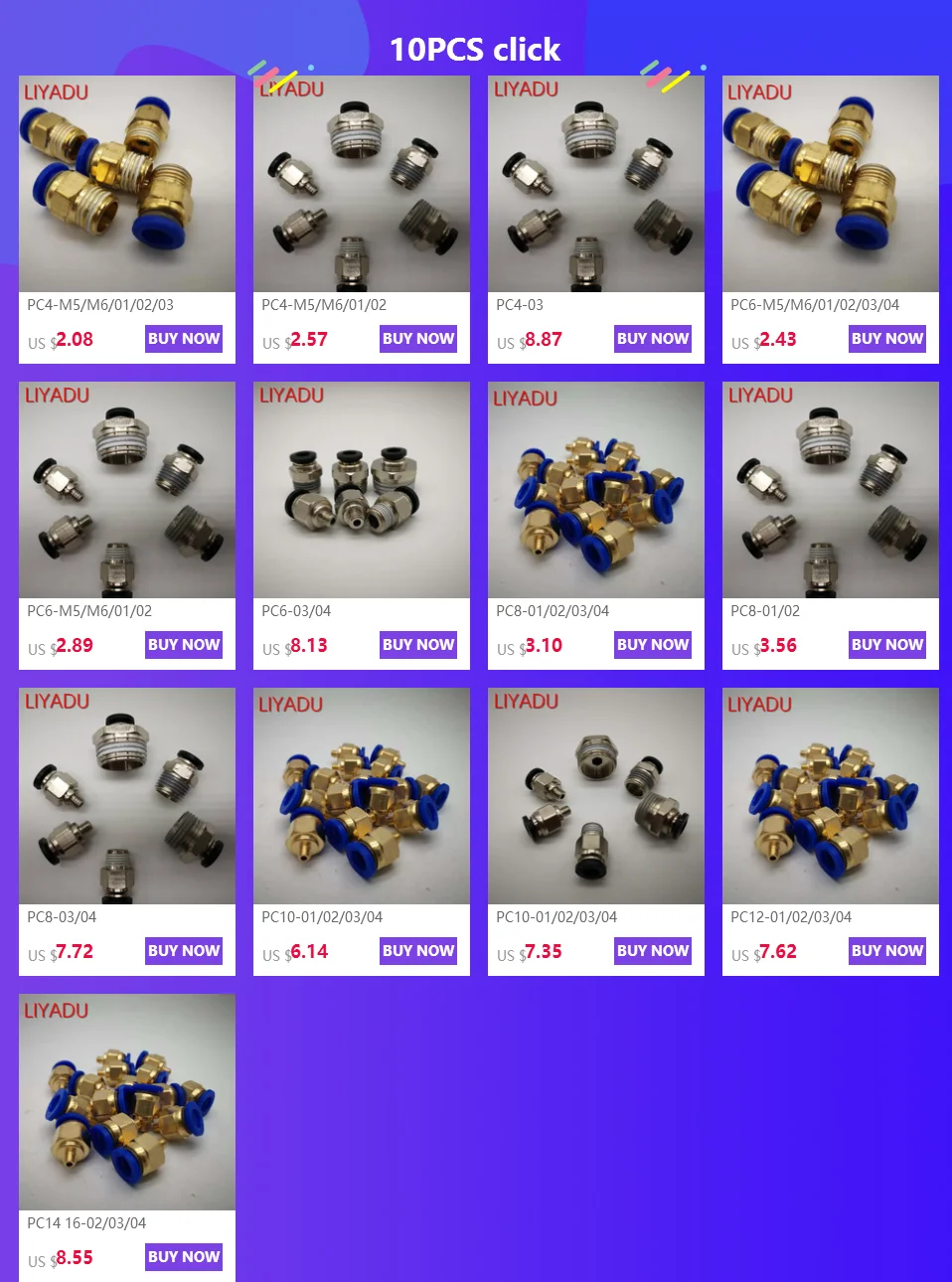 1 шт. пневматические фитинги PC 4 6 8 10 12 мм с наружной резьбой-M5 M6 1/8 1/4 3/8 1/2 01 к трубке с прямым соединением