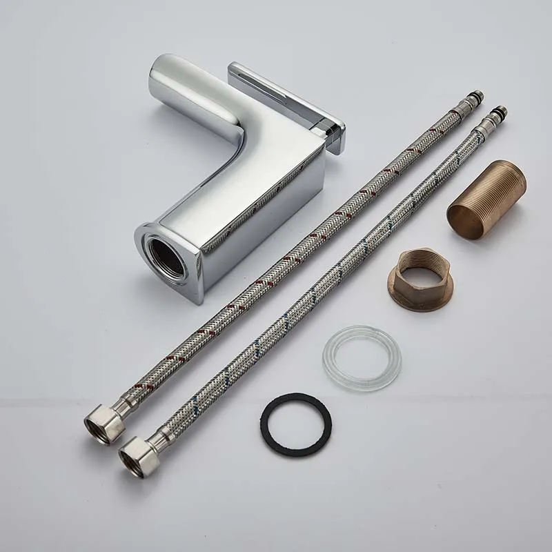

Chrome Short Basin Faucet Waterfall Single Handle Washing Basin Mixer Crane Deck Mounted Cold and Hot Water Tap