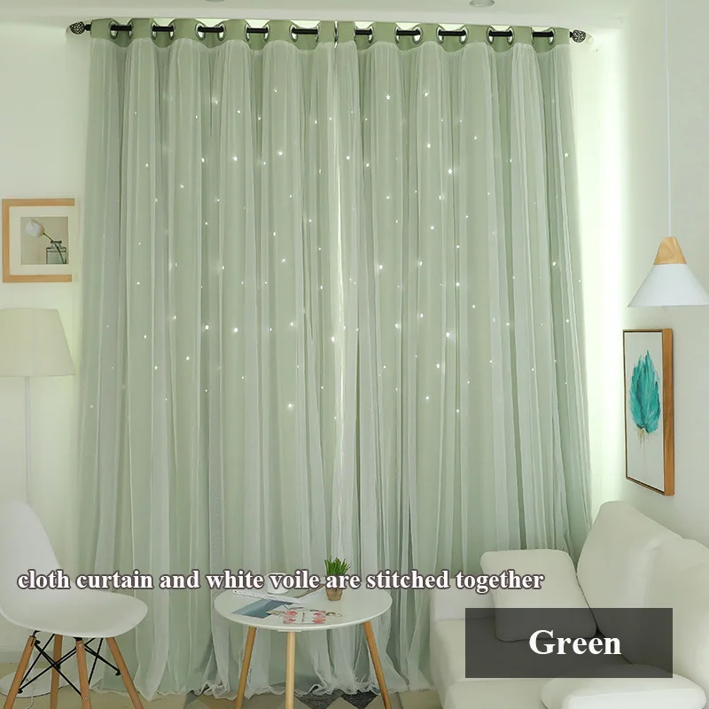 Green JIANIW полый Звездный теплоизолированный затемненный занавес s для гостиной, спальни, оконные шторы, занавески, Прошитые белой вуалью - Цвет: Green