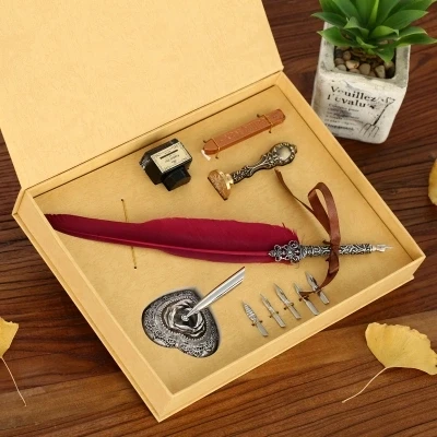 

Continental retro Wax seal feather Fountain dip Pen set free shipping
