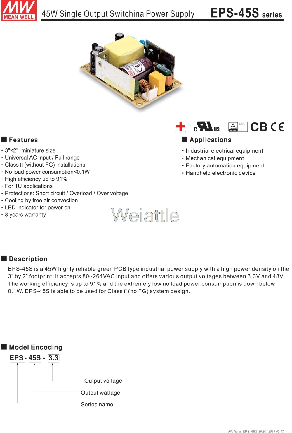 

MEAN WELL EPS-45S-15 15 3 meanwell EPS-45S 15 45