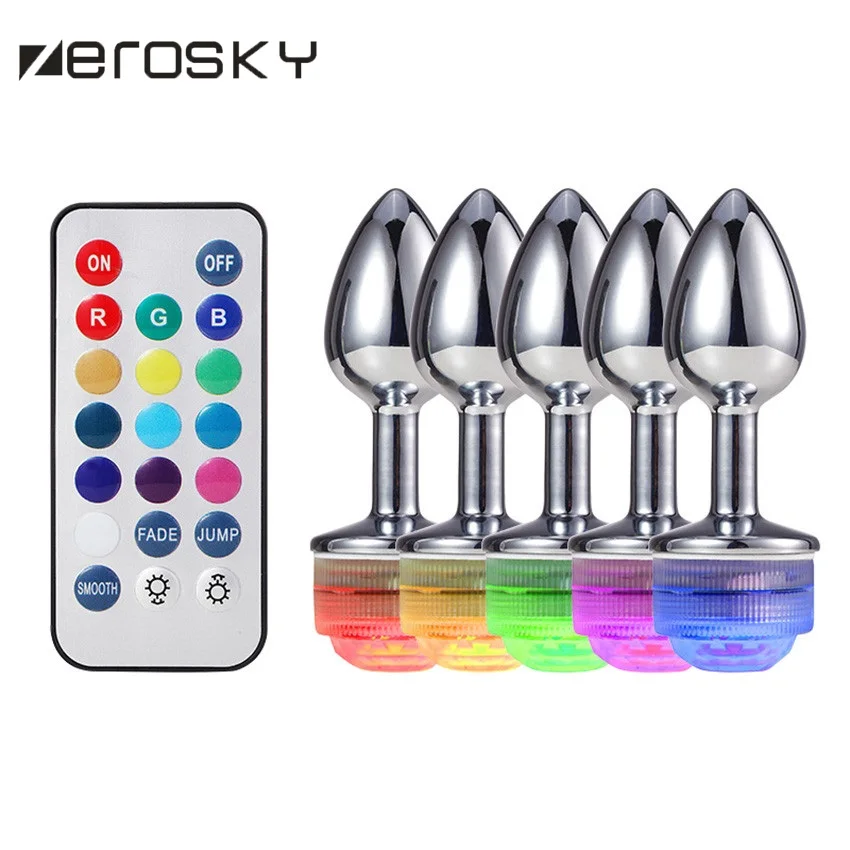 Анальная пробка Zerosky металлический фаллоимитатор со светодиодсветодиодный