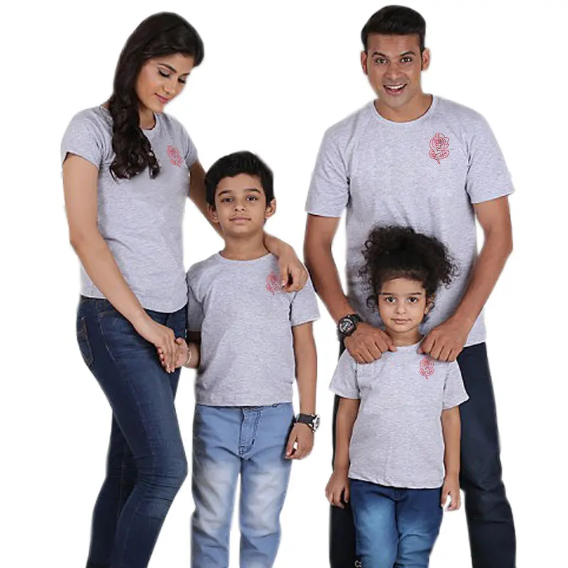 

Family matching clothes for father mother daughter son rose print t shirt simple outfits baby girl boy mommy and me look cloth