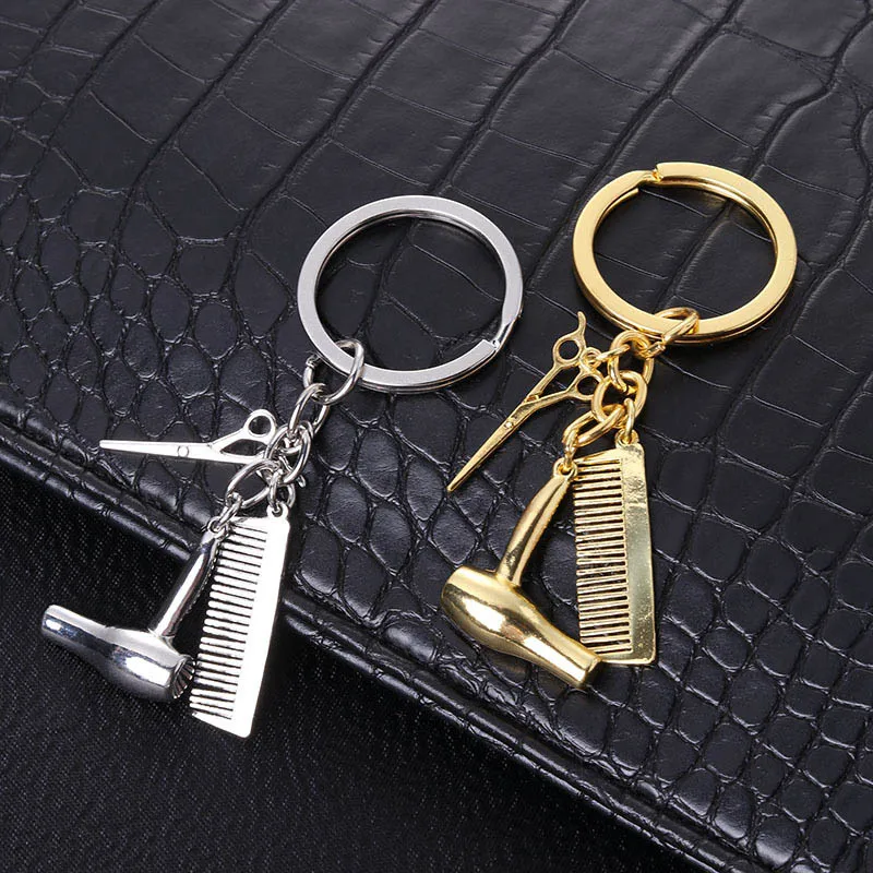 

Personality Comb Scissor Hair Drier Keychain Hair Dresser Creative Gift Key Ring Bag Pendant Dressing Tools keychains O935
