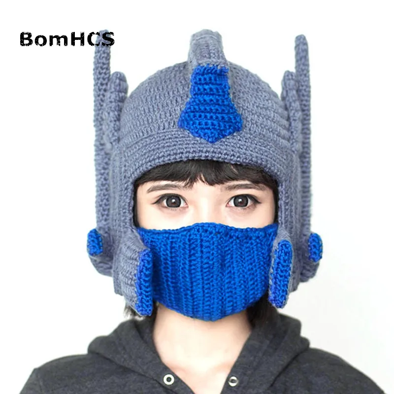 BomHCS крутой Забавный шлем бини зимняя теплая 100% трикотажные головные уборы ручной