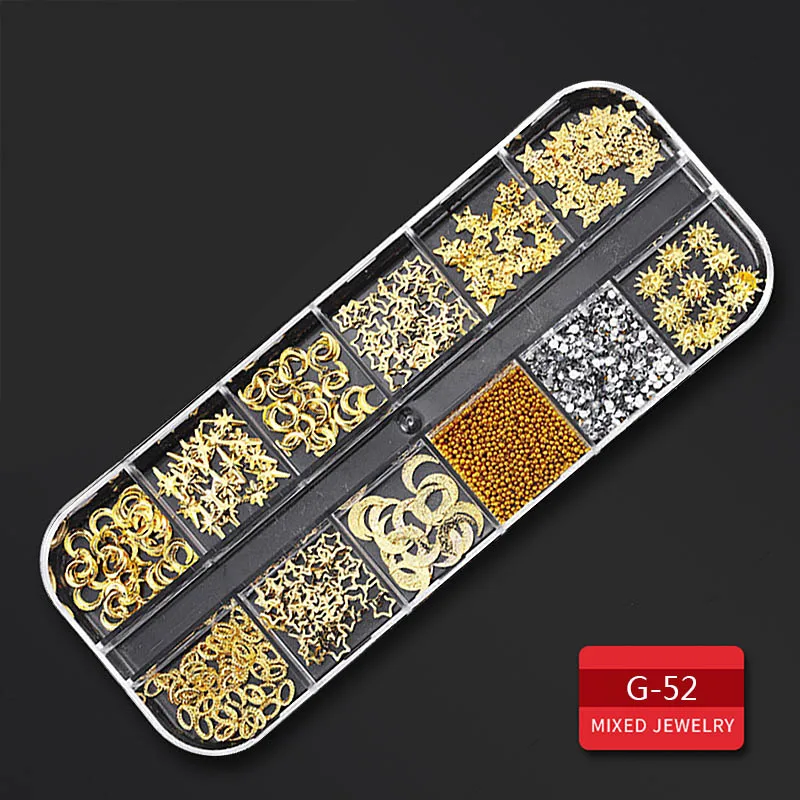 G-052 Стразы ROHWXY для ногтей, 3D кристалл AB, стеклянные камни для ногтей, смешанные цвета, сделай сам, украшения для ногтей, золотые, серебряные заклепки, стразы - Цвет: G-052