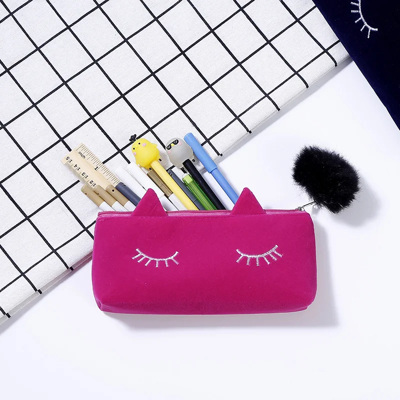 Creative Cat Plush pencil case cartoon cute bag student stationery receive Girl makeup | Канцтовары для офиса и дома