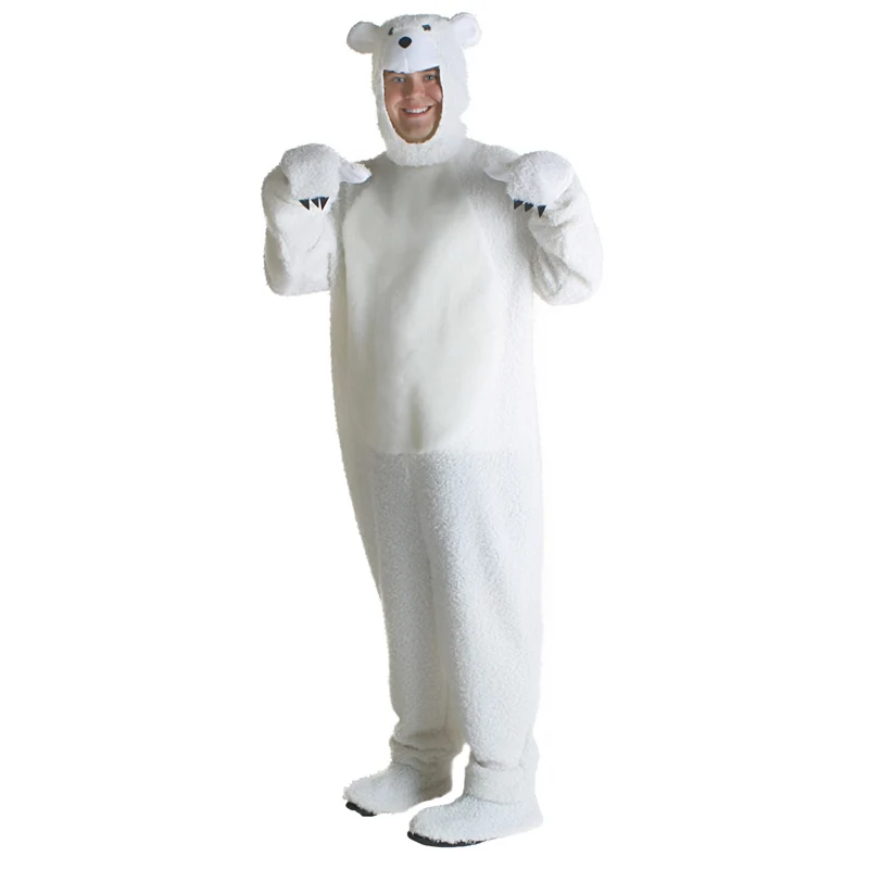 Взрослый костюм полярного медведя комбинезон мужской белый косплей Хэллоуин