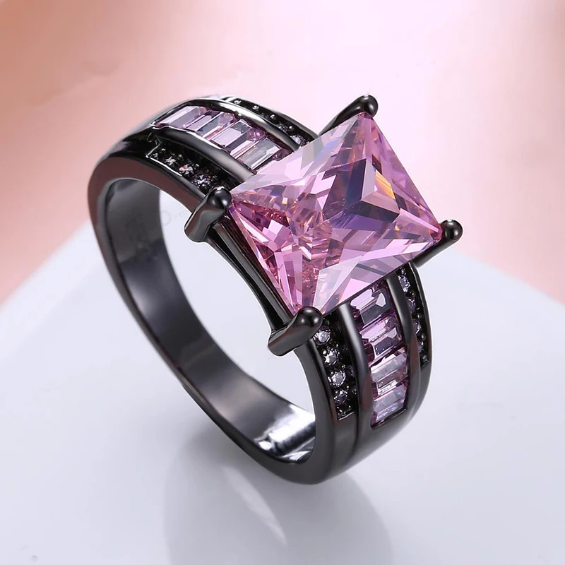 

Vintage Pink Cubic Zirconia ring for women Black Gun plated Party ring size 6 7 8 9 R2153