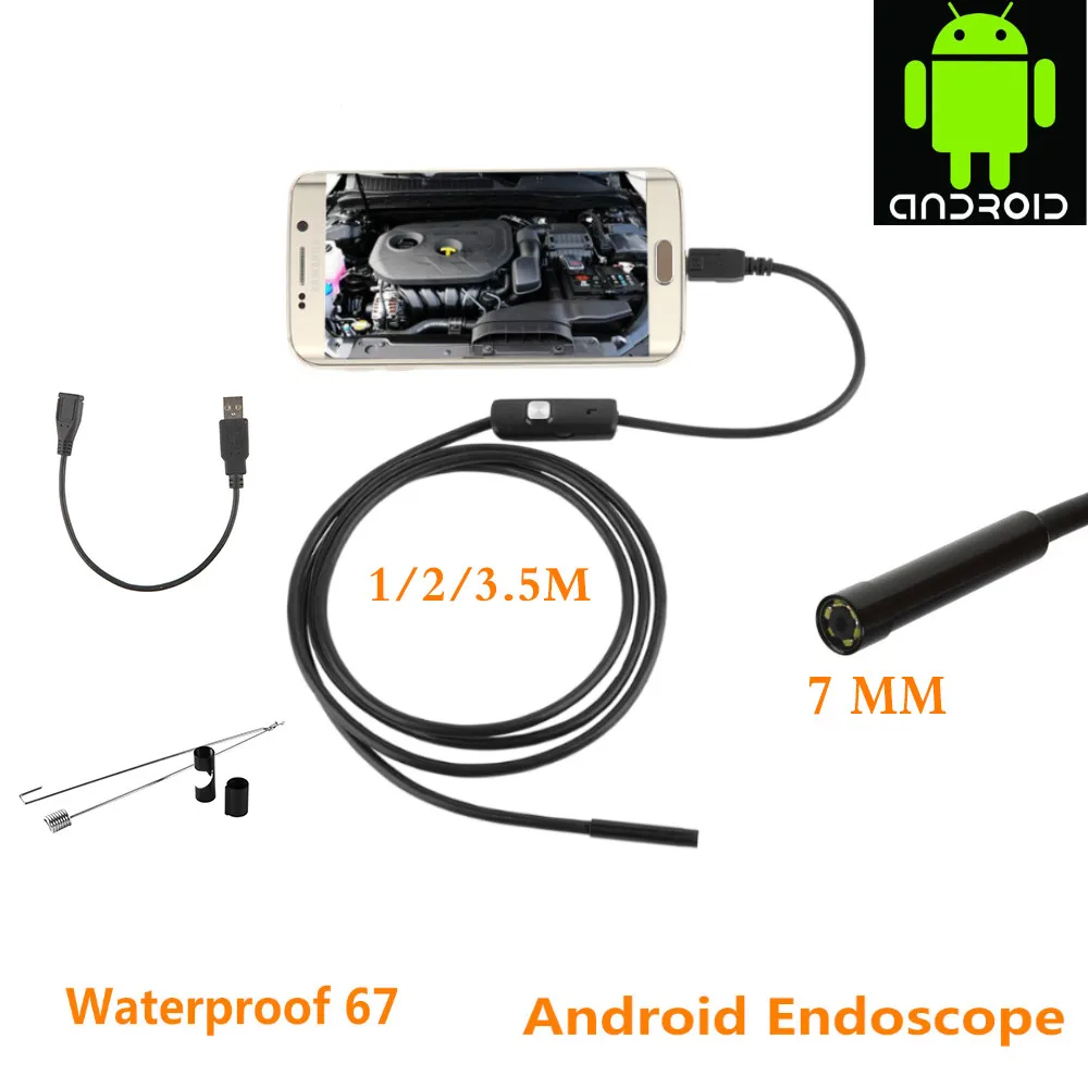 Эндоскоп водонепроницаемый объектив 7 мм для некоторых телефонов Android 1 м 2 3 5 Micro USB