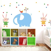 blue elephant and lovely small rabbit the household adornment of children room wall stickers on the wall