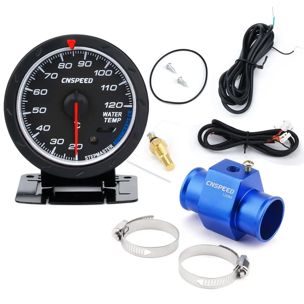 with 32mm CNSPEED 60 мм Датчик температуры 20-120 C Температура воды метр красный и белый Освещение автомобиля воды с датчиком адаптер - Цвет: with 32mm