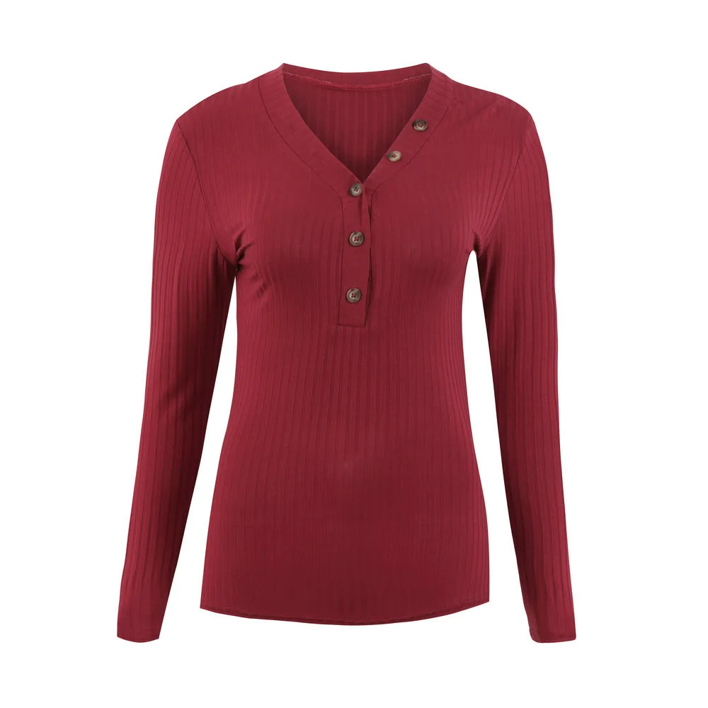 

Fall Knitted Slim Long Sleeve T Shirt Sexy Neck Long Sleeve Women Autumn Winter Casual T-shirt Black Pink Shirt Button Tops Tees