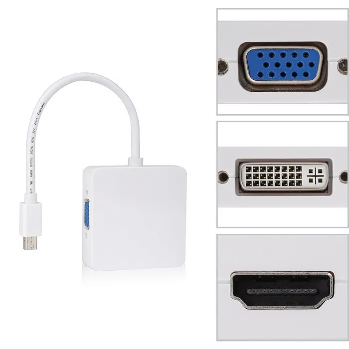 

Квадратный Мини DP Displayport Thunderbolt к DVI VGA HDMI HDTV адаптер 3 в 1